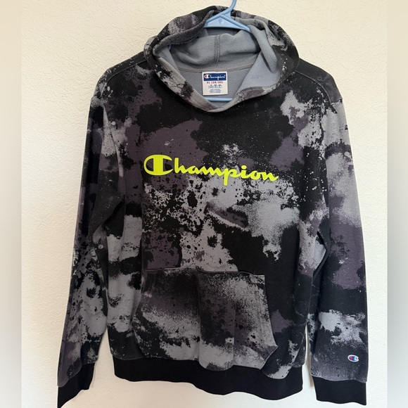 Champion Hoodie with Black, Gray, and Neon Yellow Accents - Picture 1 of 3